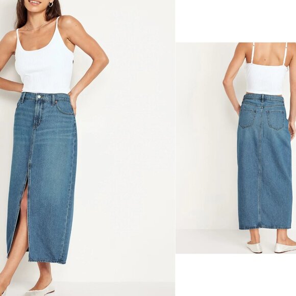 NWT OLD NAVY mid rise jean maxi skirt in maca (sz12) - Picture 1 of 4